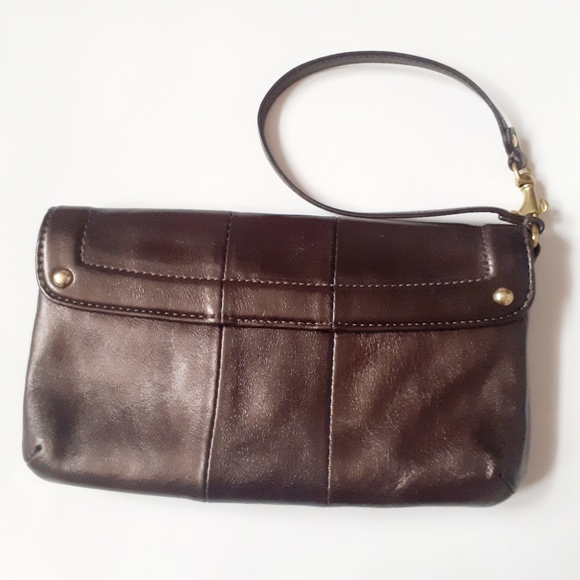 Coach Dark Champagne Metallic Exterior with Purple Interior Boutique Wristlet - Picture 2 of 4